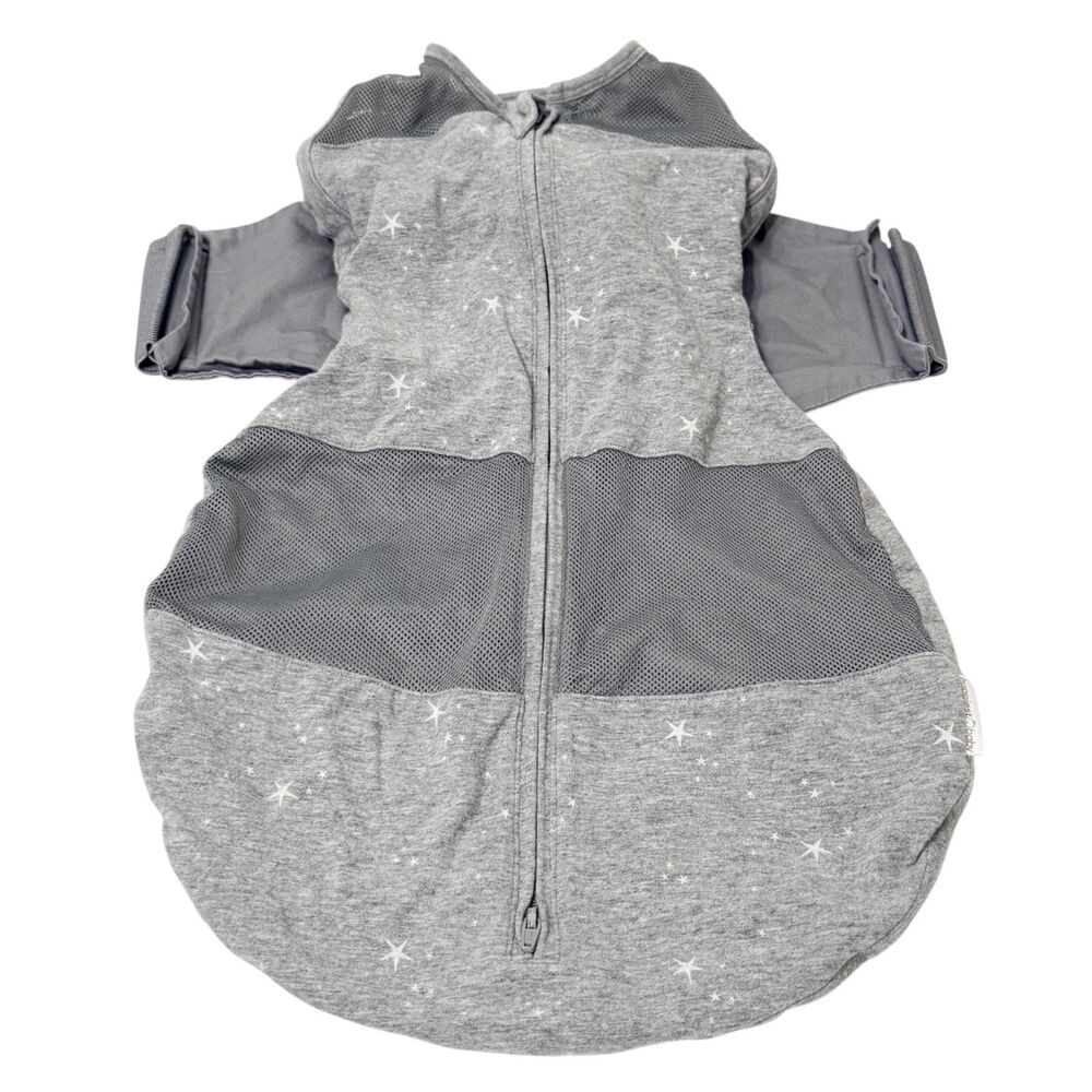 Happiest Baby SNOO Sleep Sack Swaddle Sz S 100% Organic Cotton Gray Stars